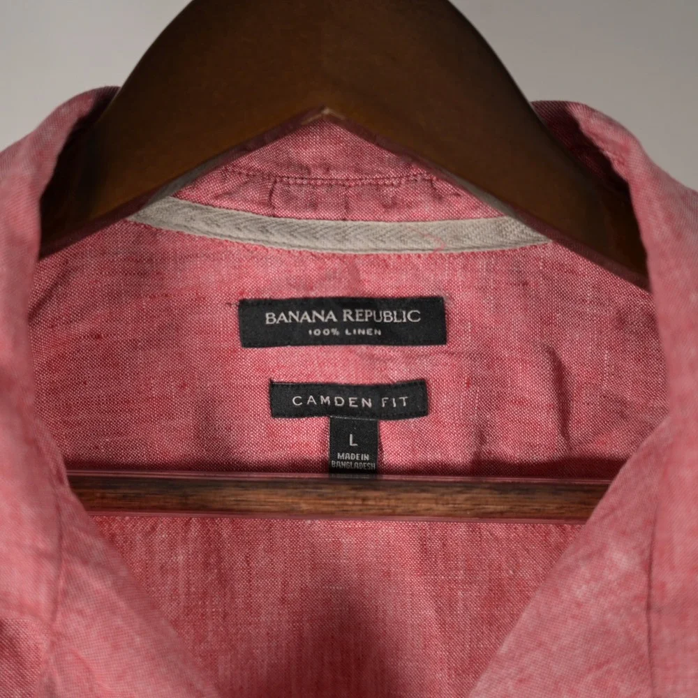 Banana Republic Mens Red 100% Linen Camden Fit Short Sleeve Camp Shirt Large